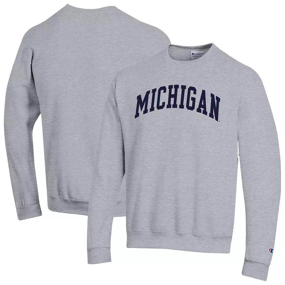 Men's Champion Heather Gray Michigan Wolverines Basic Arch Fleece Pullover Sweatshirt,  Product Image