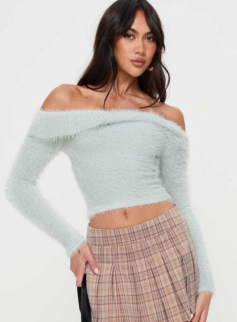 Coecoe Off The Shoulder Sweater Grey Product Image