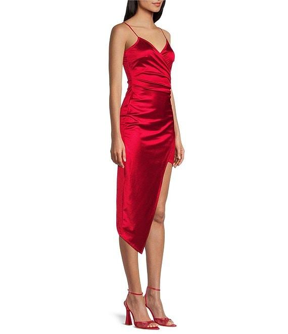 Honey and Rosie Spaghetti Strap Surplus A-Symmetric Wrap Dress Product Image