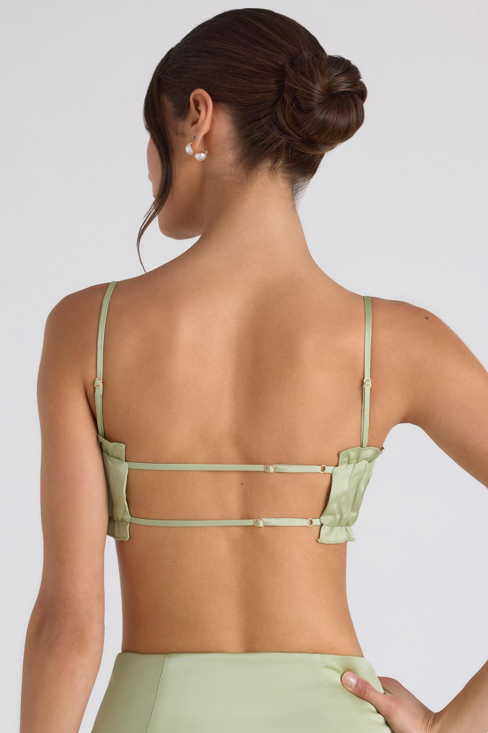 Ruffle-Trim Smocked Crop Top in Spring Green Product Image