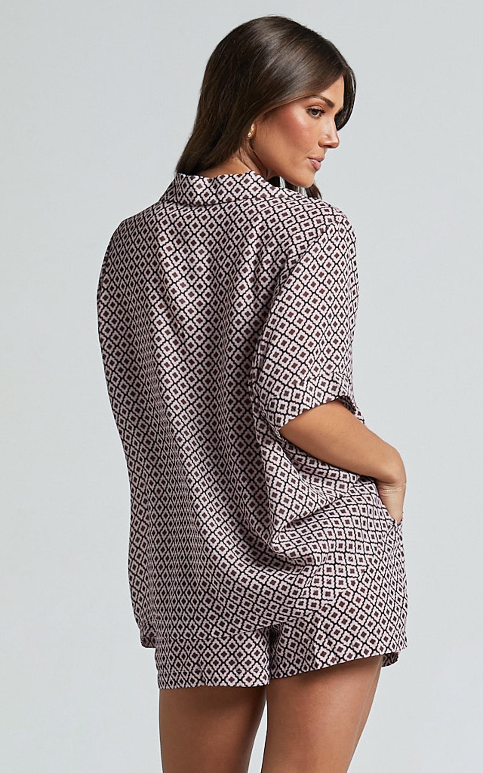 Brunita Shorts - High Waisted Tie Shorts in Moroccan Geo print Product Image