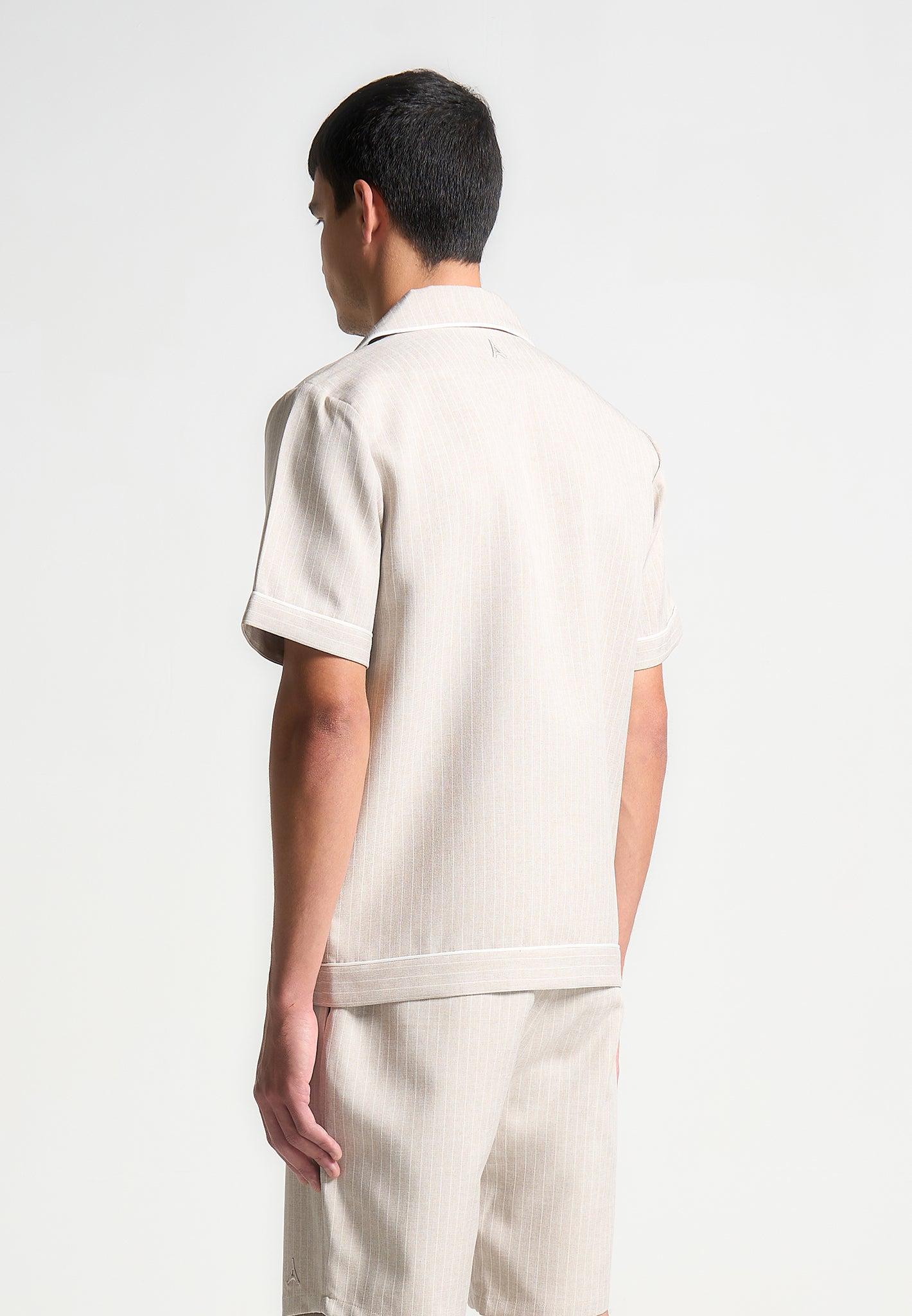 Pinstripe Revere Shirt - Beige Male Product Image