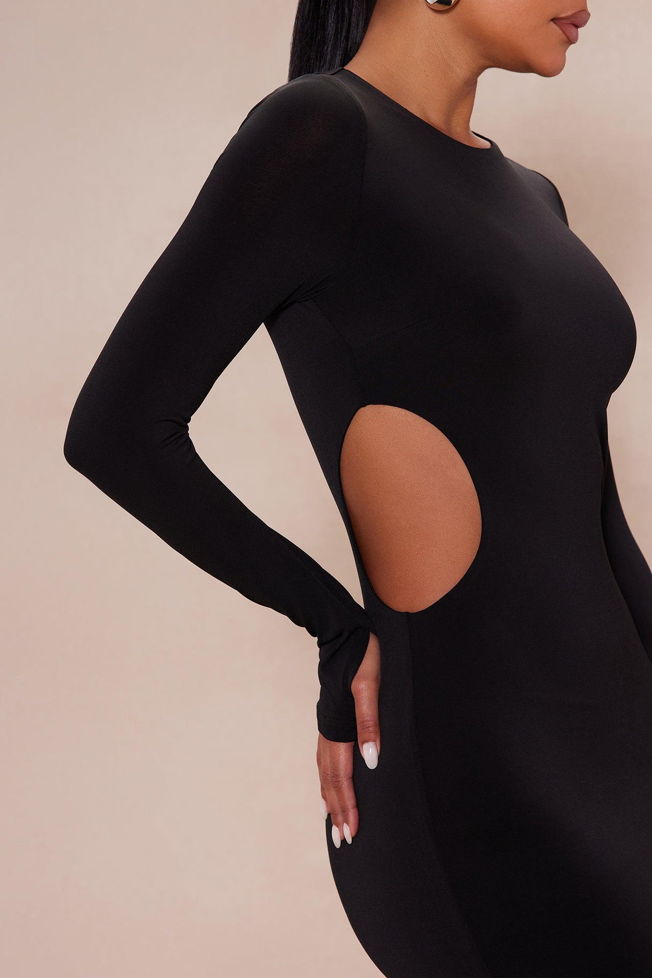 Lennox Double Lined Cut Out Knit Mini Dress - Black Product Image