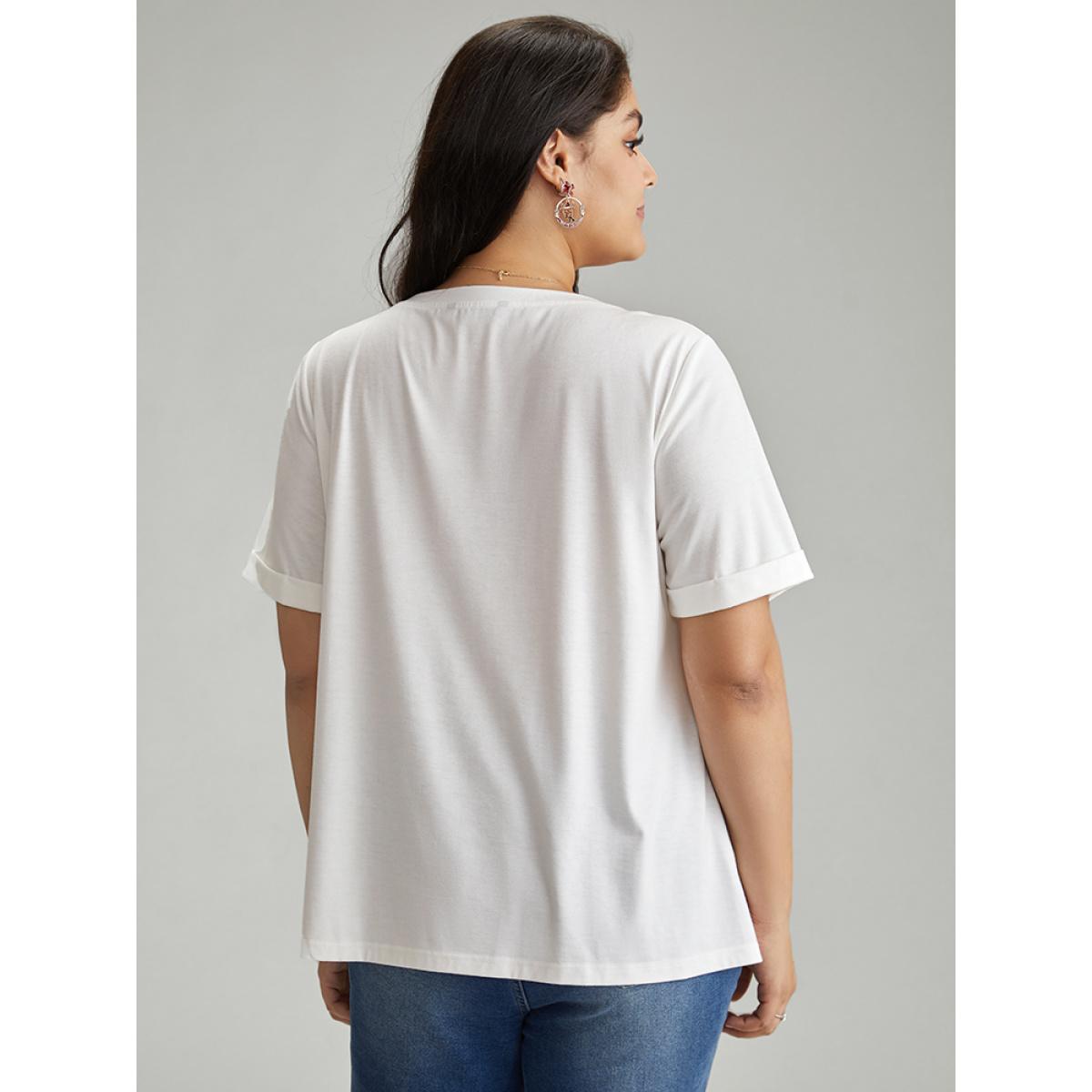 Plus Size Christmas Print Round Neck T-shirt White Women Casual Printed Christmas Festival-Christmas T-shirts BloomChic 14-16/1X Product Image