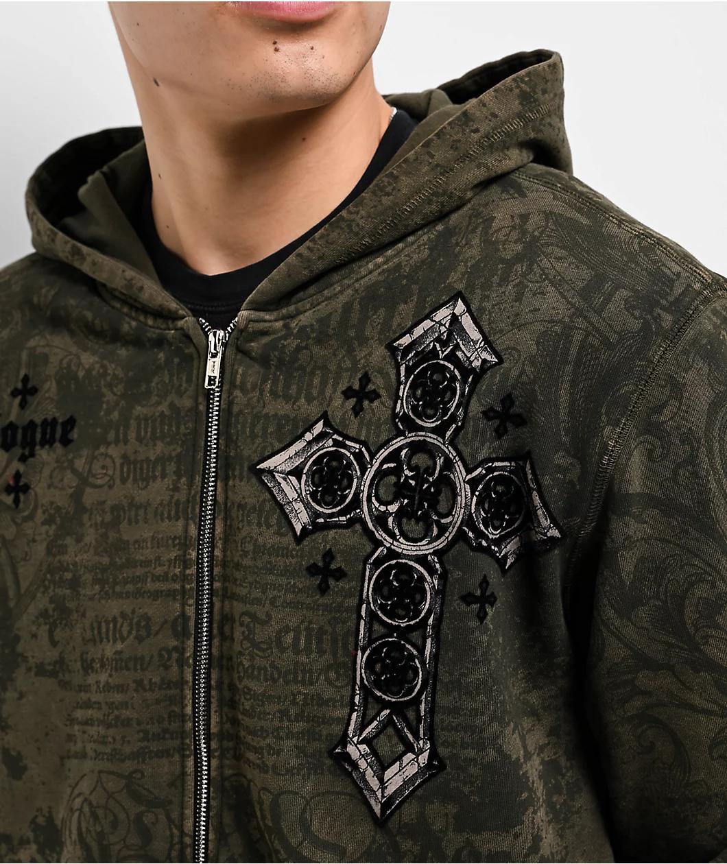Affliction x Rogue Crosses Dark Brown Zip Hoodie Product Image