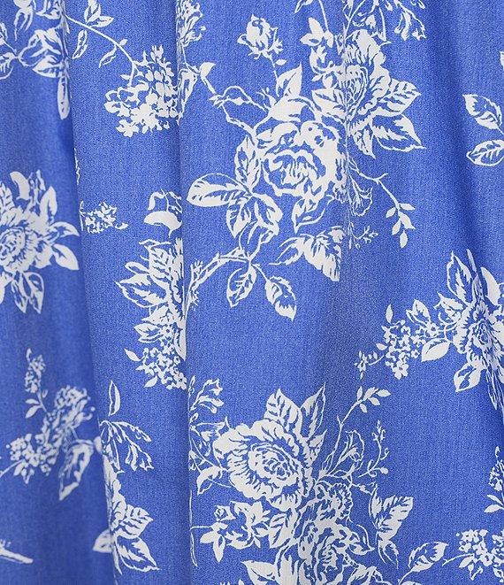 Copper Key Royal Floral Print Square Neck Short Puff Sleeve Smocked Back Dress Product Image