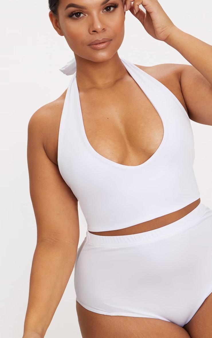 Plus White High Waist Halterneck Bikini Set Product Image