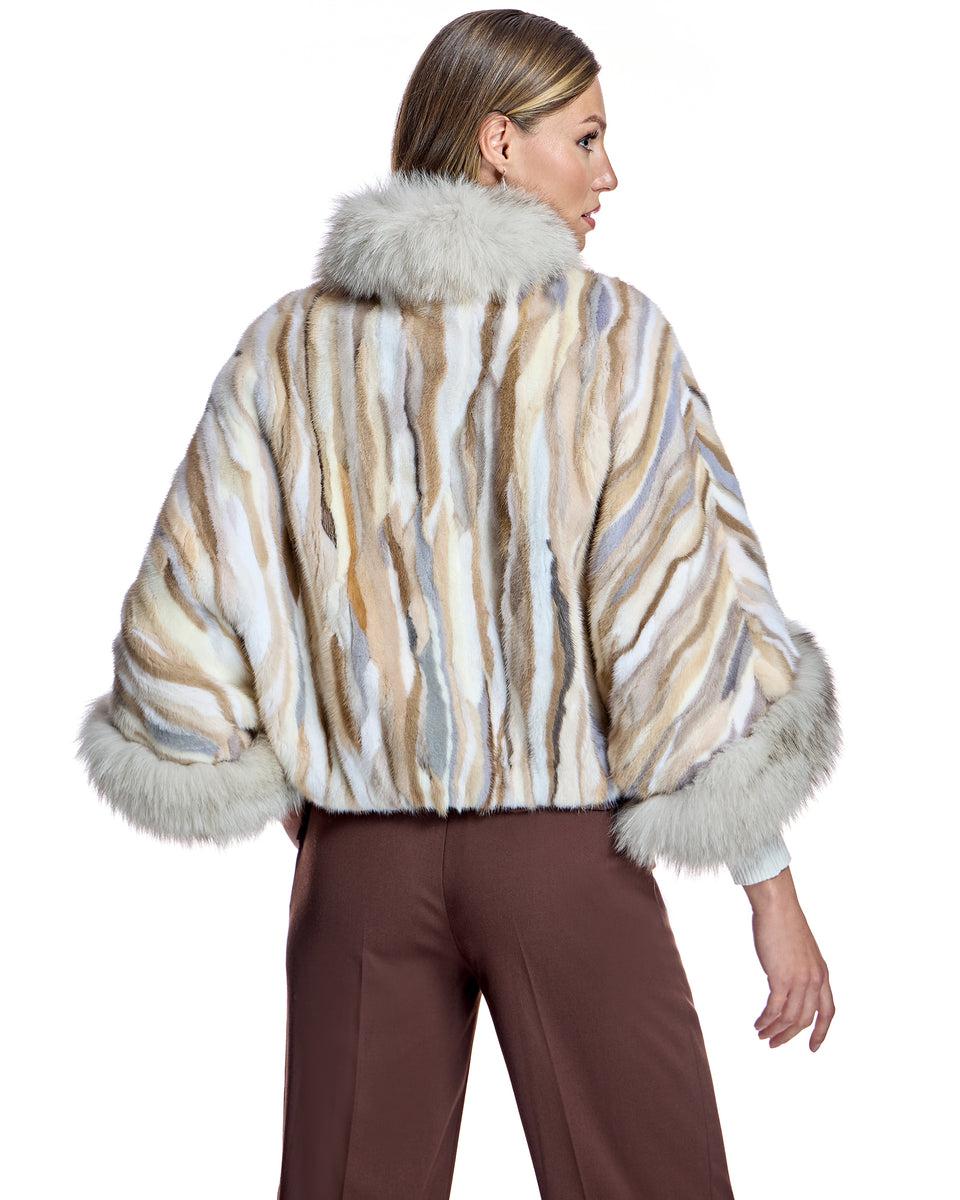 Semi Sheared Mink Section Cape with Fox Trim Product Image