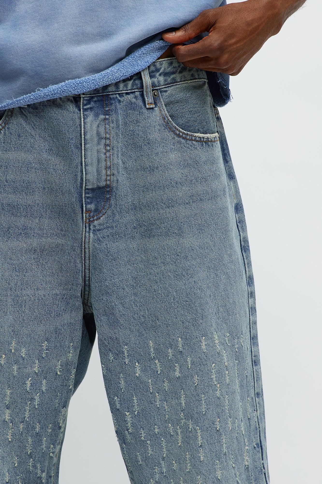 Baggy Scattered Distressed Jeans - Medium Blue Wash Male Product Image
