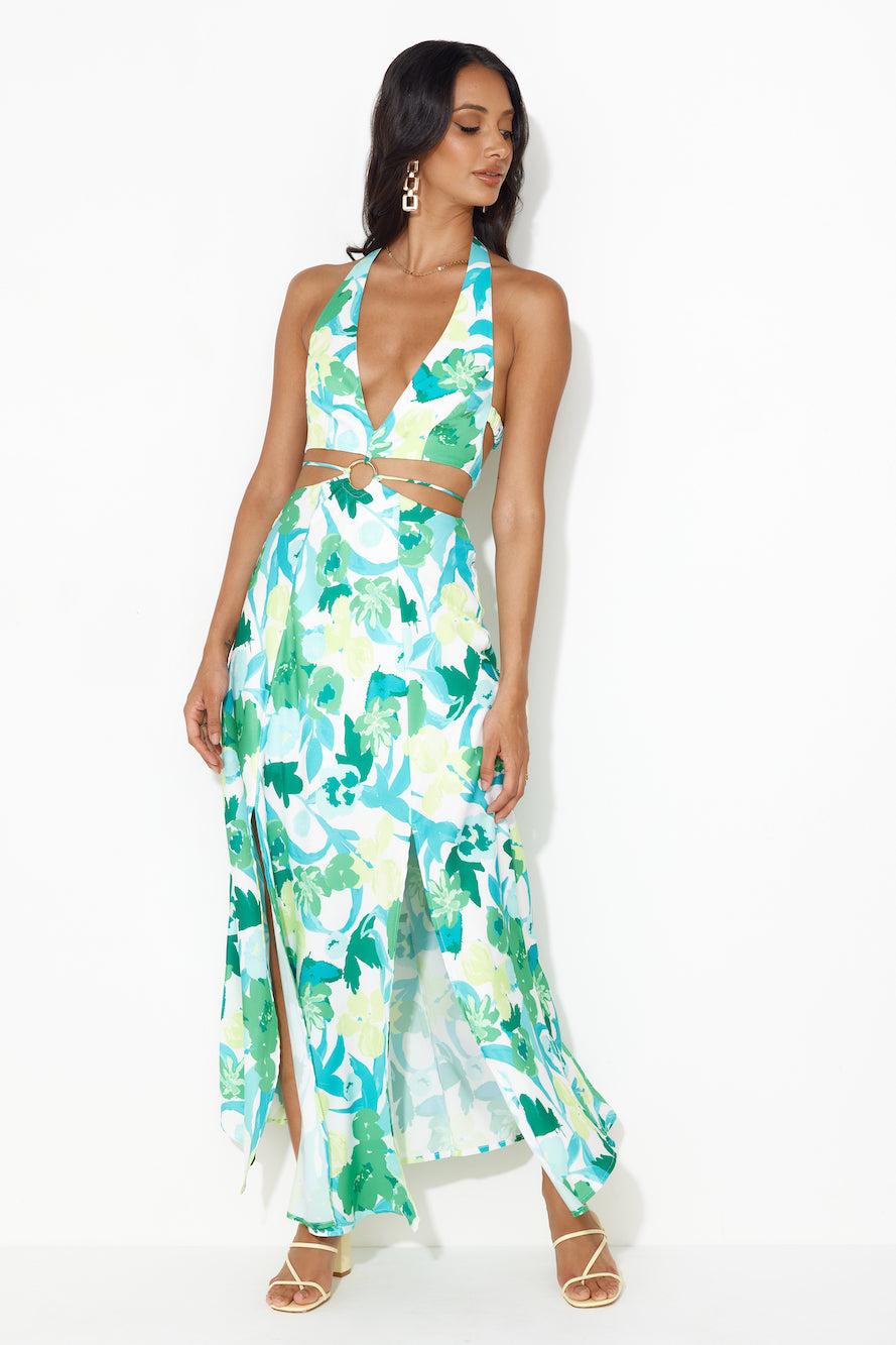 Paradise Island Halter Maxi Dress Green Product Image