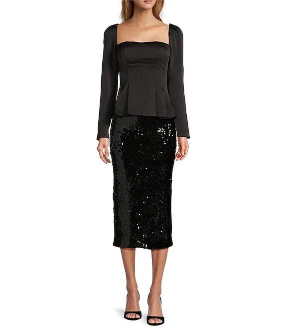 Antonio Melani Jaylani Crepe Square Neck Long Sleeve Peplum Blouse Product Image