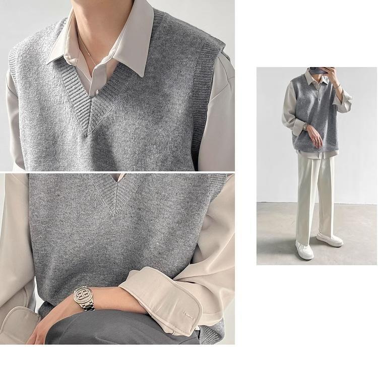 V-Neck Plain Sweater Vest Product Image