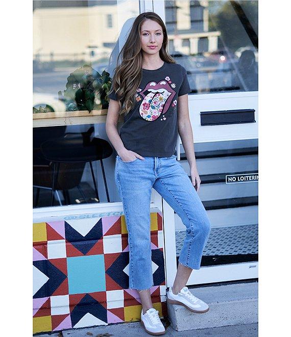 Lucky Brand Knit Rolling Stones Floral Graphic Crew Neck Short Sleeve Tee Product Image