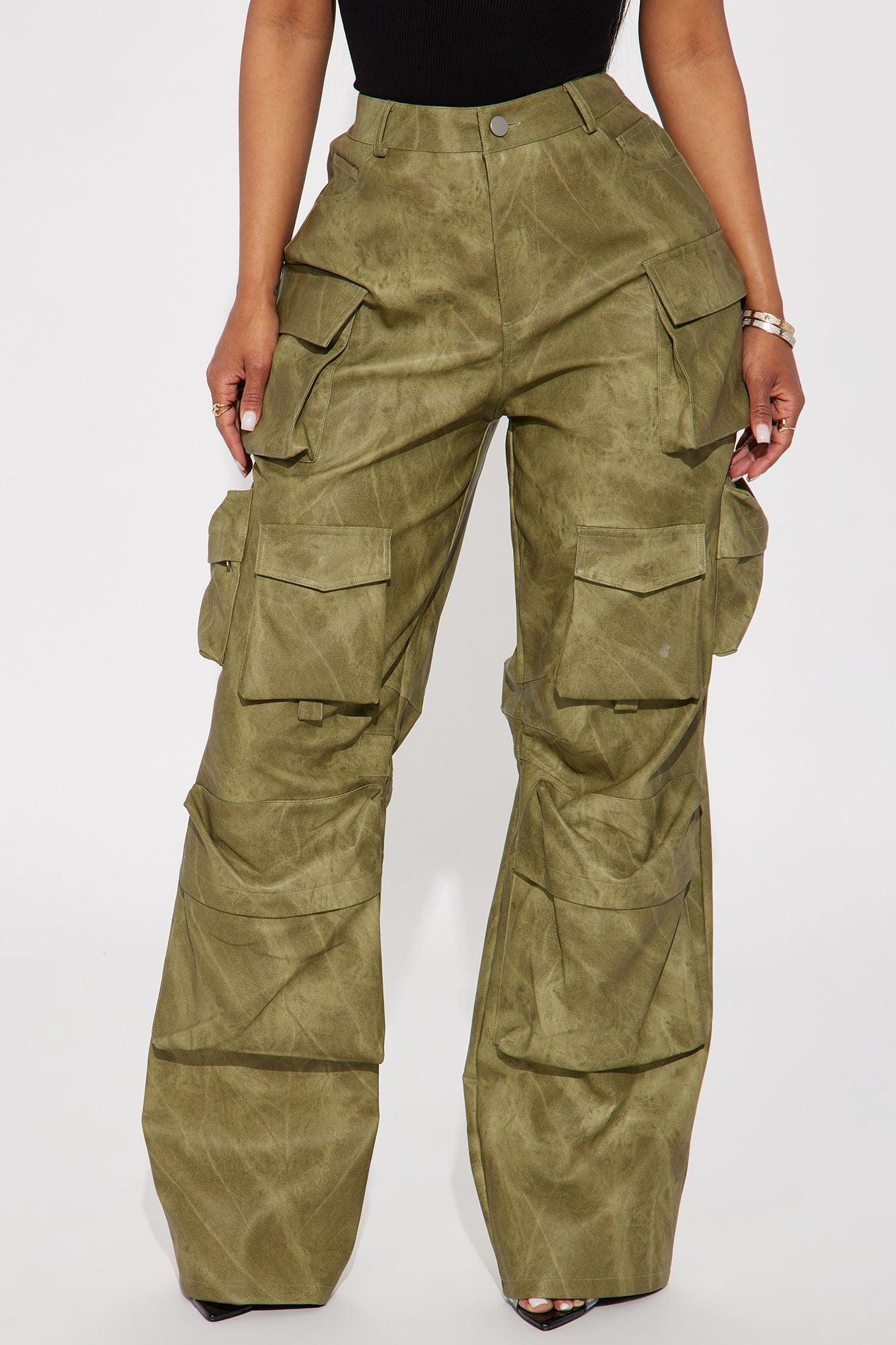 Harvey Washed Faux Leather Cargo Pant - Olive Product Image