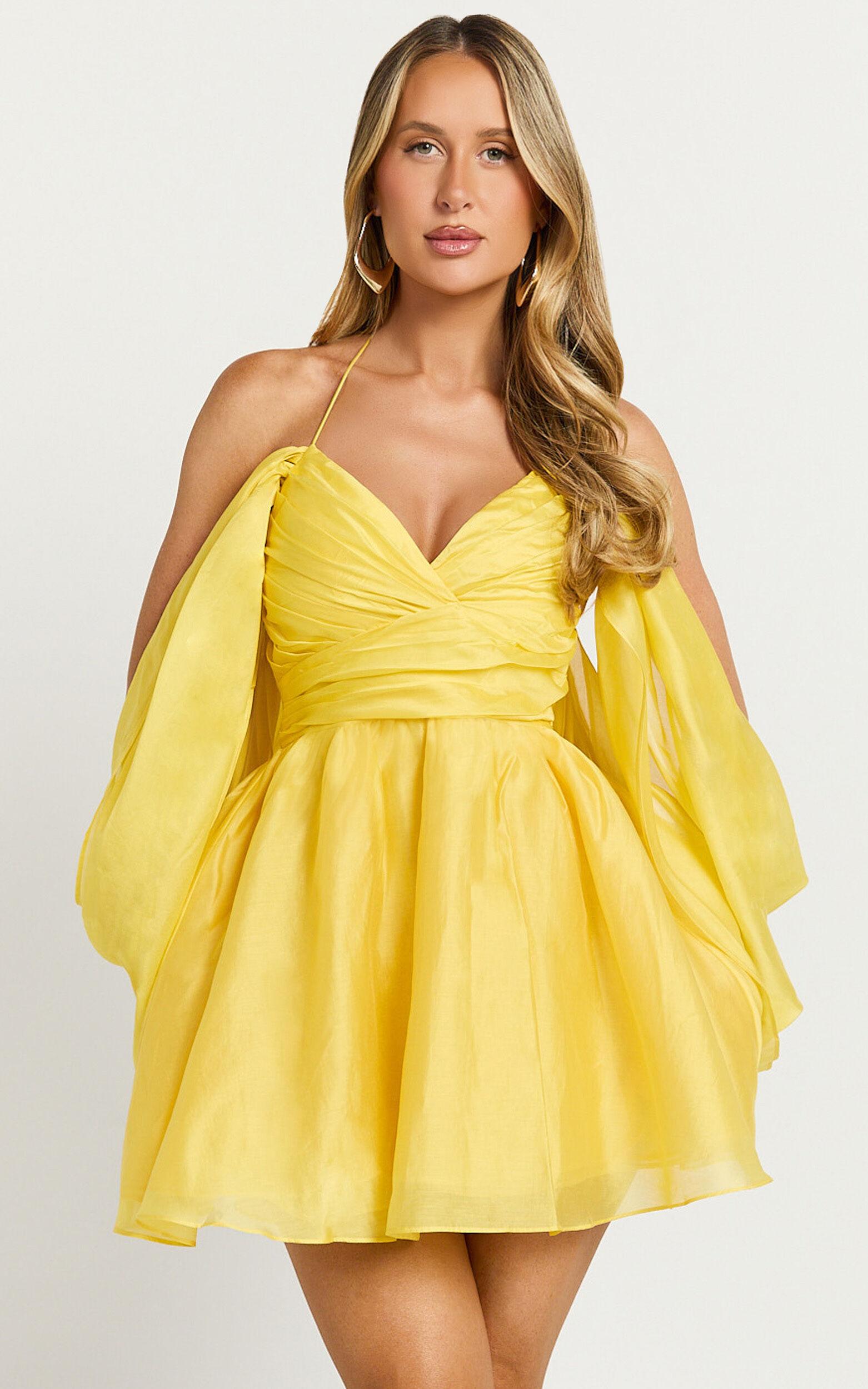 Amalie The Label - Thalia Sweetheart Off Shoulder Mini Dress in Yellow Product Image