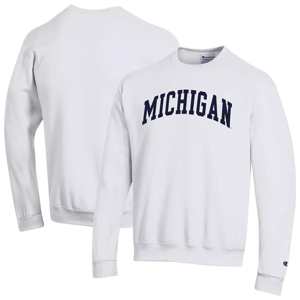 Men's Champion  White Michigan Wolverines Basic Arch Fleece Pullover Sweatshirt, Size: 2XL Product Image