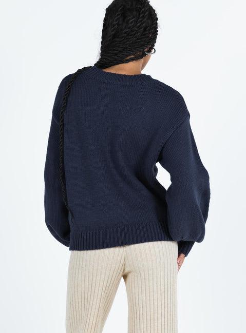 Harmony Balloon Sleeve Knit Sweater Navy Product Image