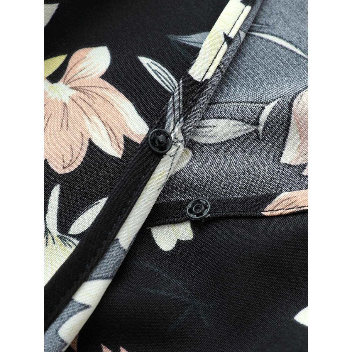 Plus Size Black Floral Elastic Waist Belted Wrap Jumpsuit Women Elegant Long Sleeve Overlap Collar Everyday Loose Jumpsuits BloomChic 14-16/1X Product Image