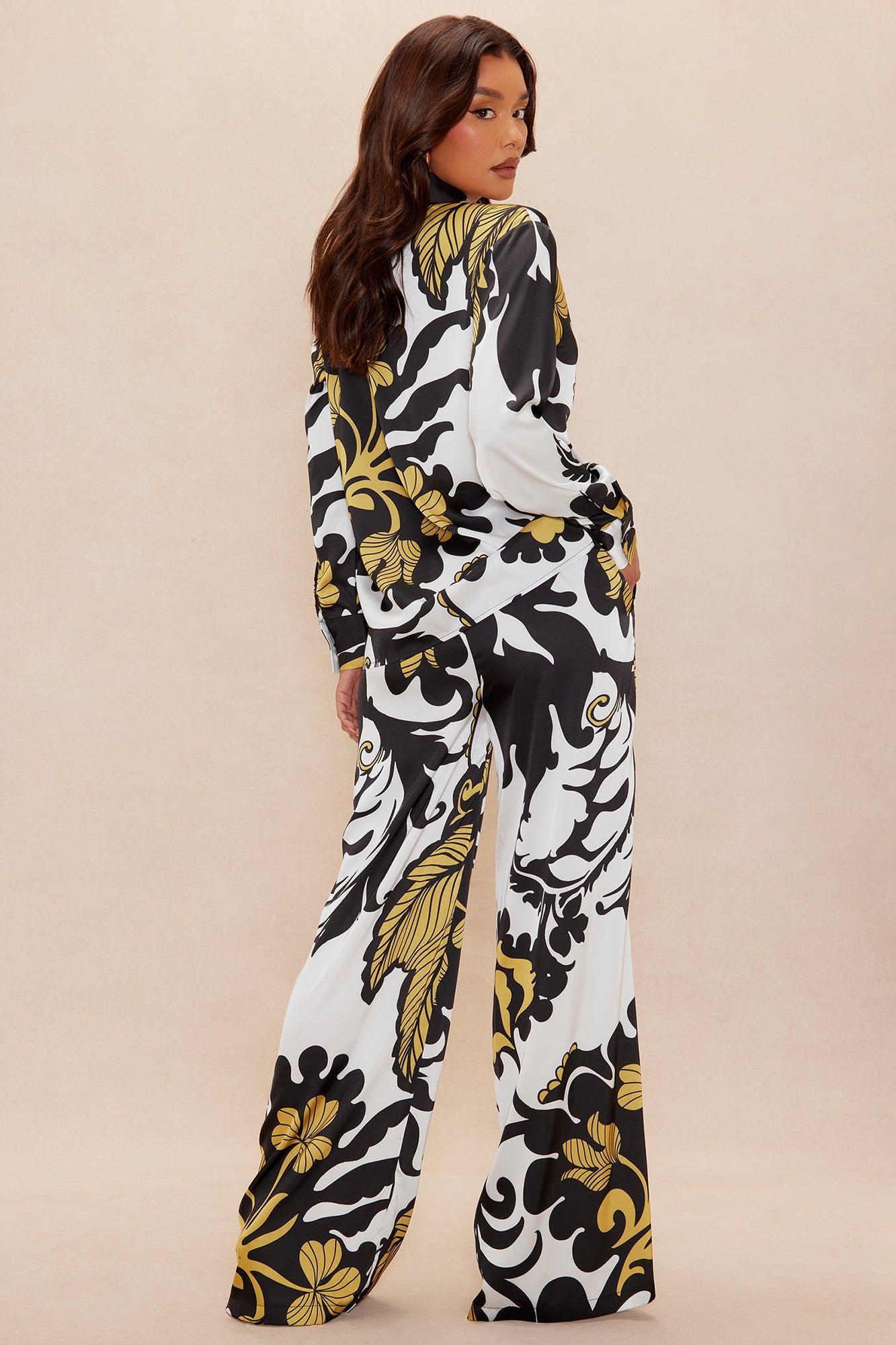 Adima Satin Wide Leg Pant Set - Gold/combo Female Product Image