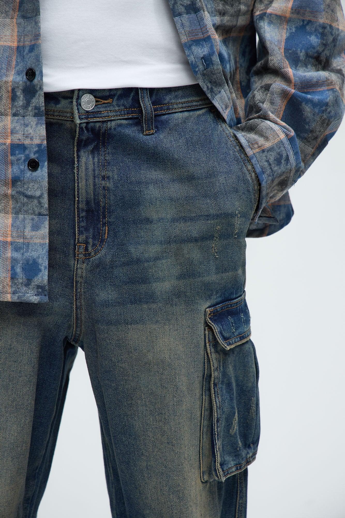 Cameron Stained Baggy Cargo Jeans - Vintage Blue Wash Product Image