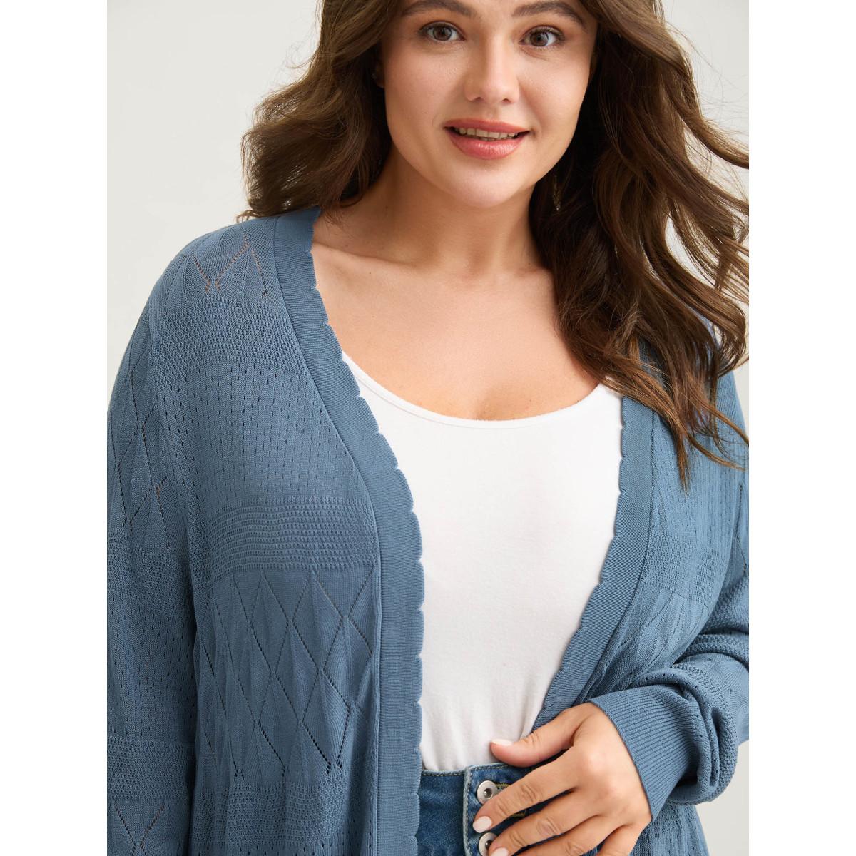 Plus Size Textured Arc Hem Front-Open Lightweight Cardigan Aegean Women Leisure Loose Long Sleeve Casual Cardigans BloomChic 10/M Product Image