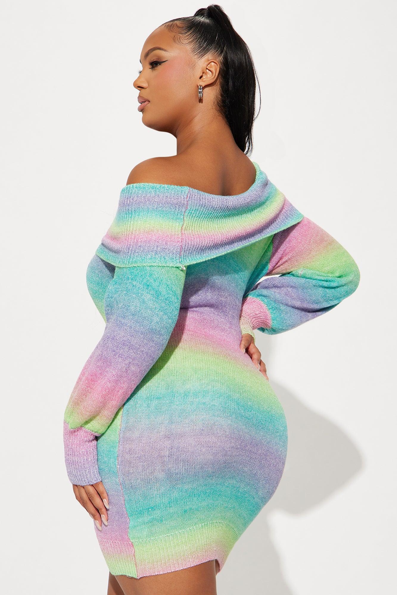 Over The Rainbow Sweater Mini Dress - Multi Color Product Image