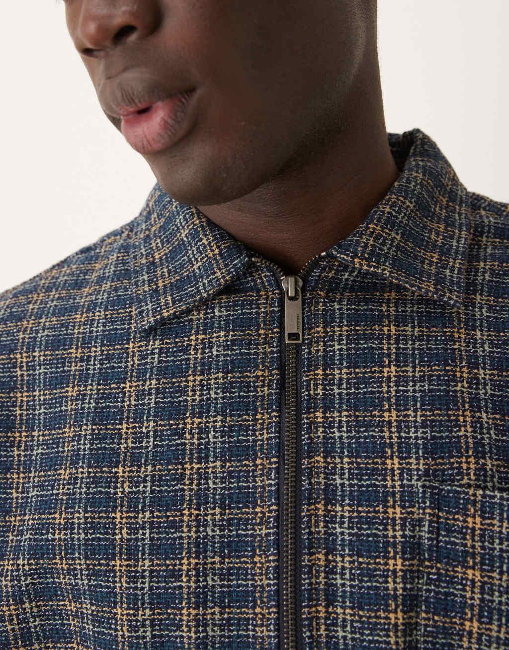 Selected Homme oversized boxy textured overshirt in blue mix Product Image