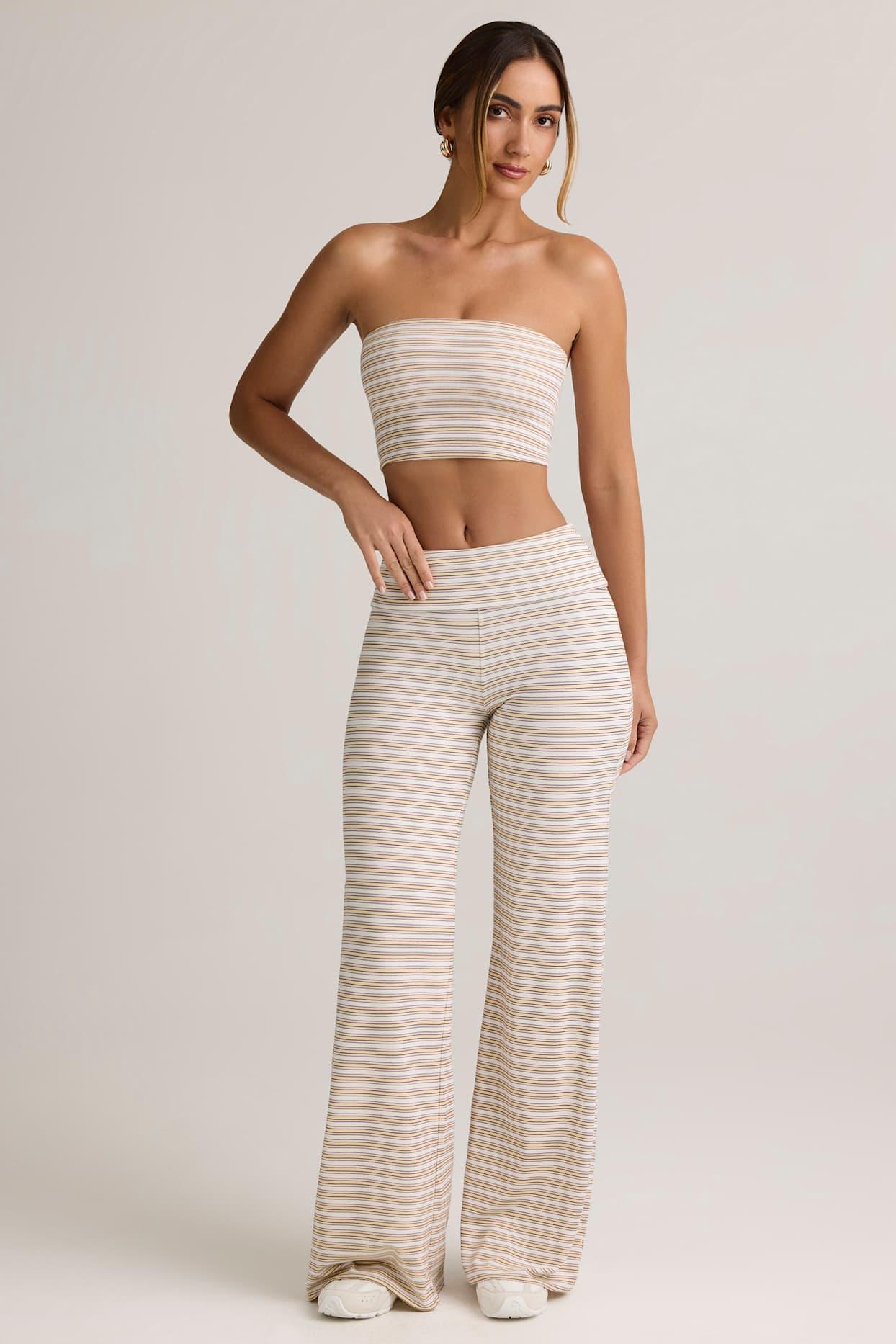 Modal Foldover Wide-Leg Trousers in Pink & Yellow Stripe Product Image