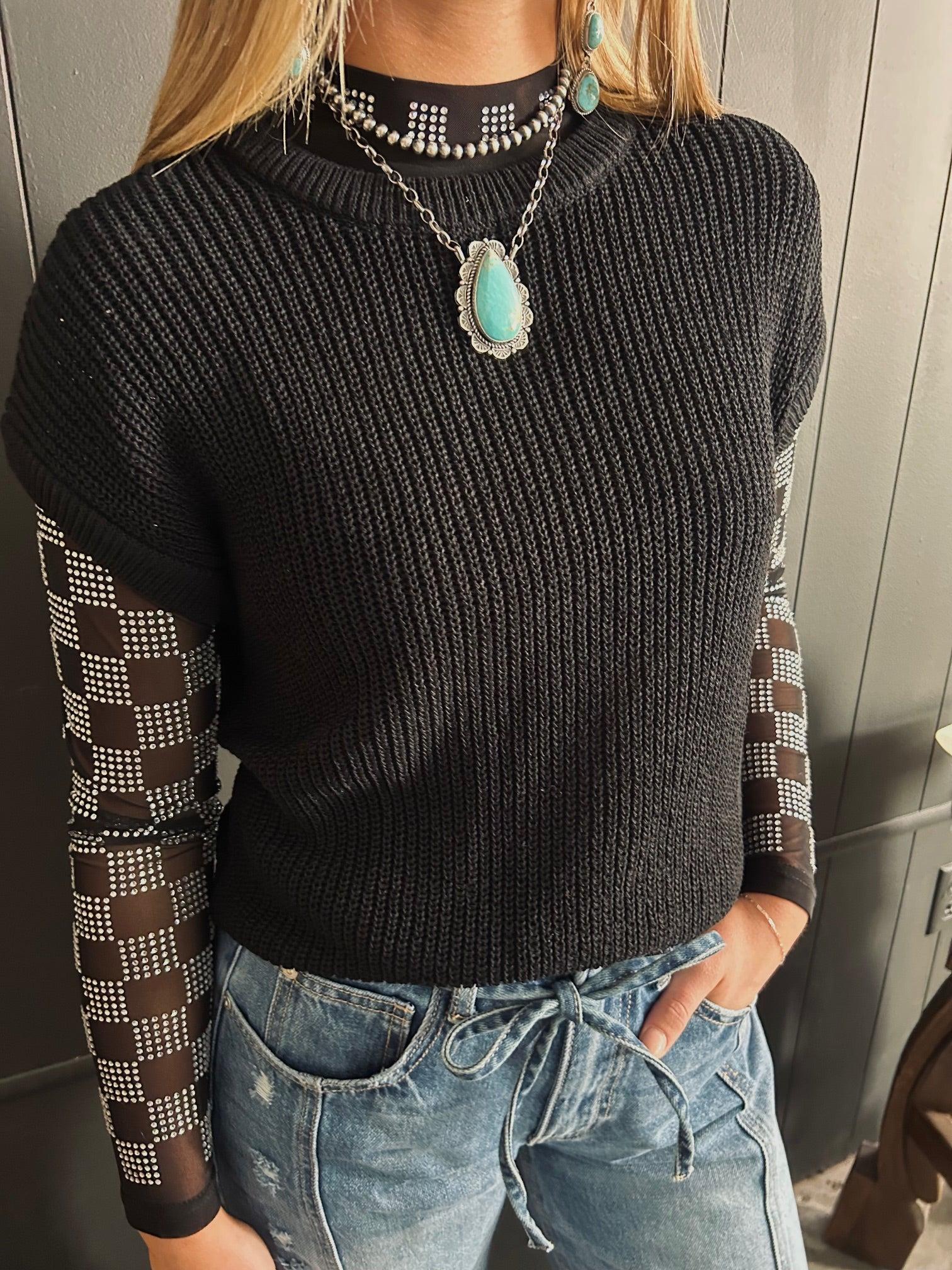 Sheer Knit Short Sleeve Sweater Top Product Image