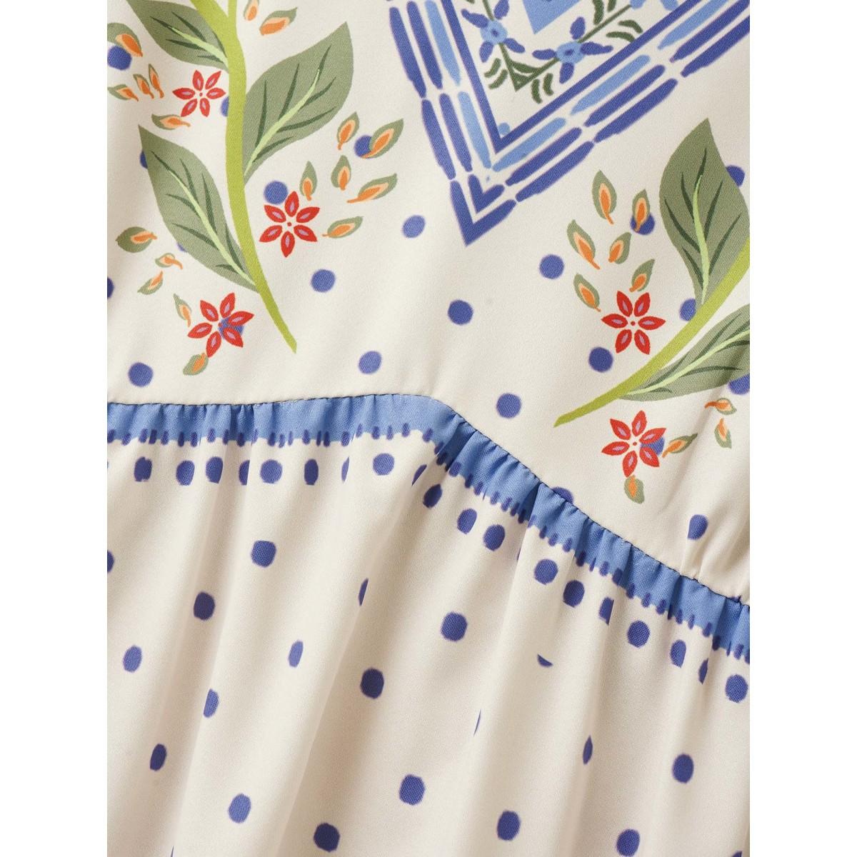 Plus Size V Neck Floral Print Elastic Waist Lantern Sleeve Dress Blue Women Resort Gathered V-neck Sleeveless Curvy Midi Dress BloomChic 10/M Product Image