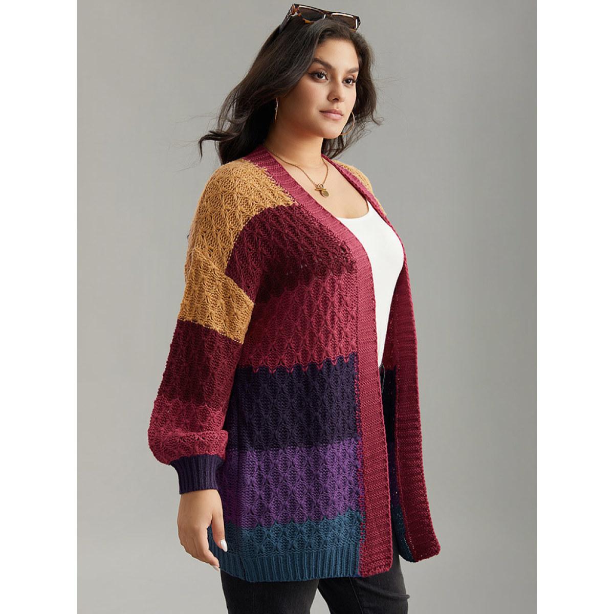 Plus Size Rainbow Colorblock Lantern Sleeve Cardigan Multicolor Women Casual Loose Long Sleeve Dailywear Cardigans BloomChic 10/M Product Image