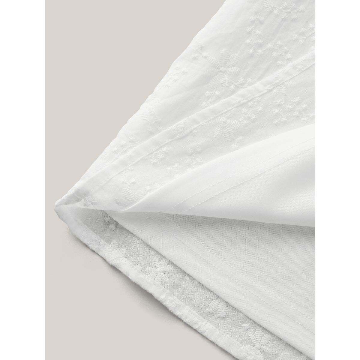 Plus Size WhiteSmoke Cotton Embroidery Notched Neck Tie Shirt Women Timeless Half Sleeve Flat collar with V-notch Elegant Blouses BloomChic 28/5X Product Image