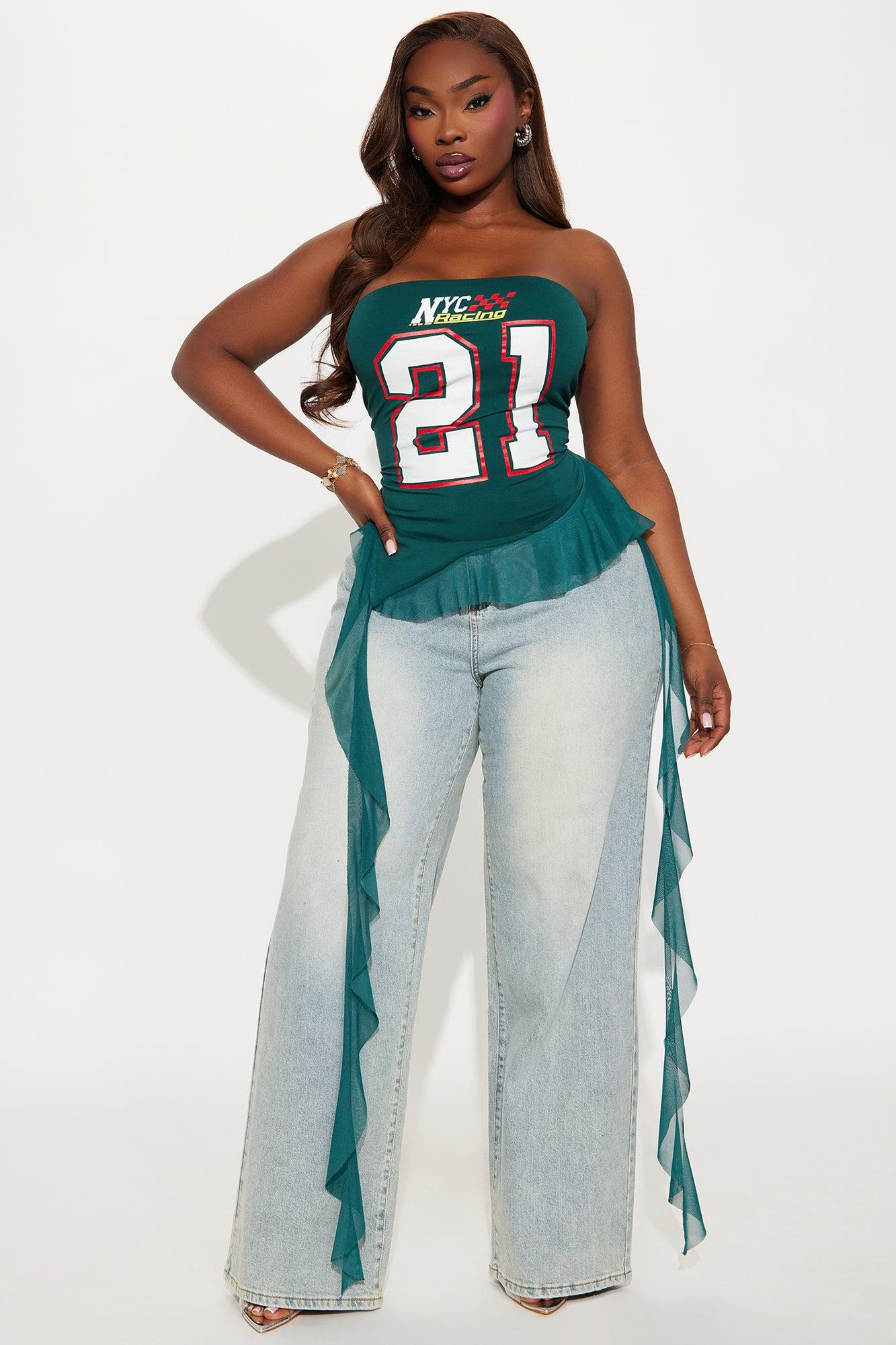 Here To Win Ruffle Tube Top - Hunter Green Product Image