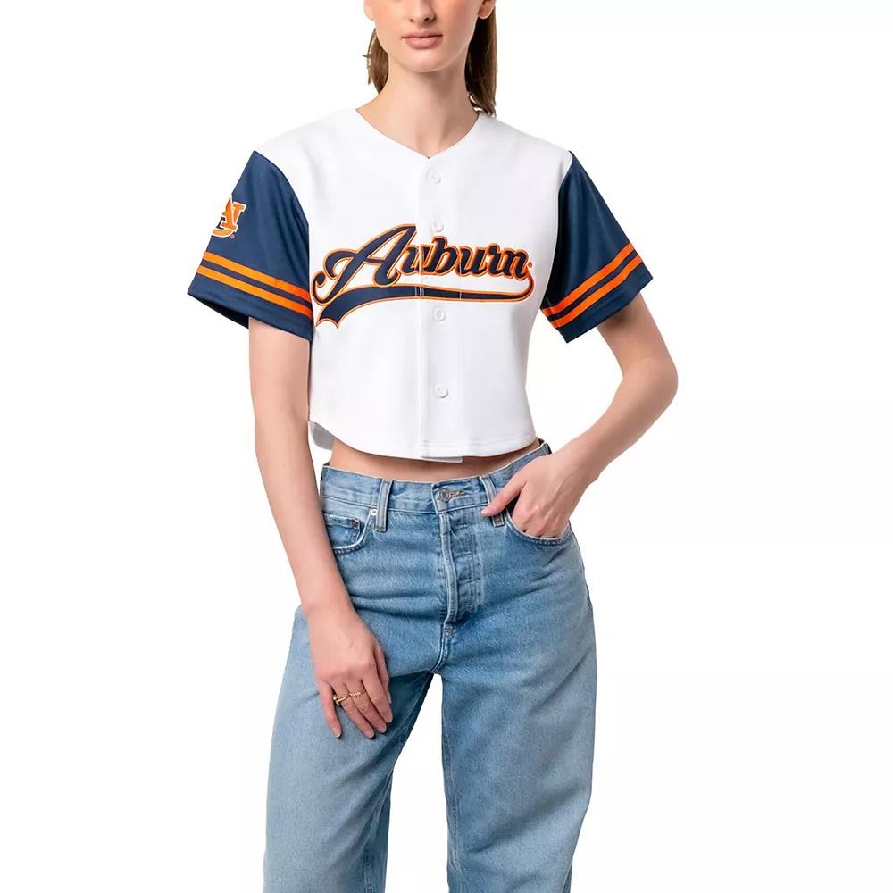 Women's Established & Co. White Auburn Tigers Baseball Jersey Cropped T-Shirt,  Product Image