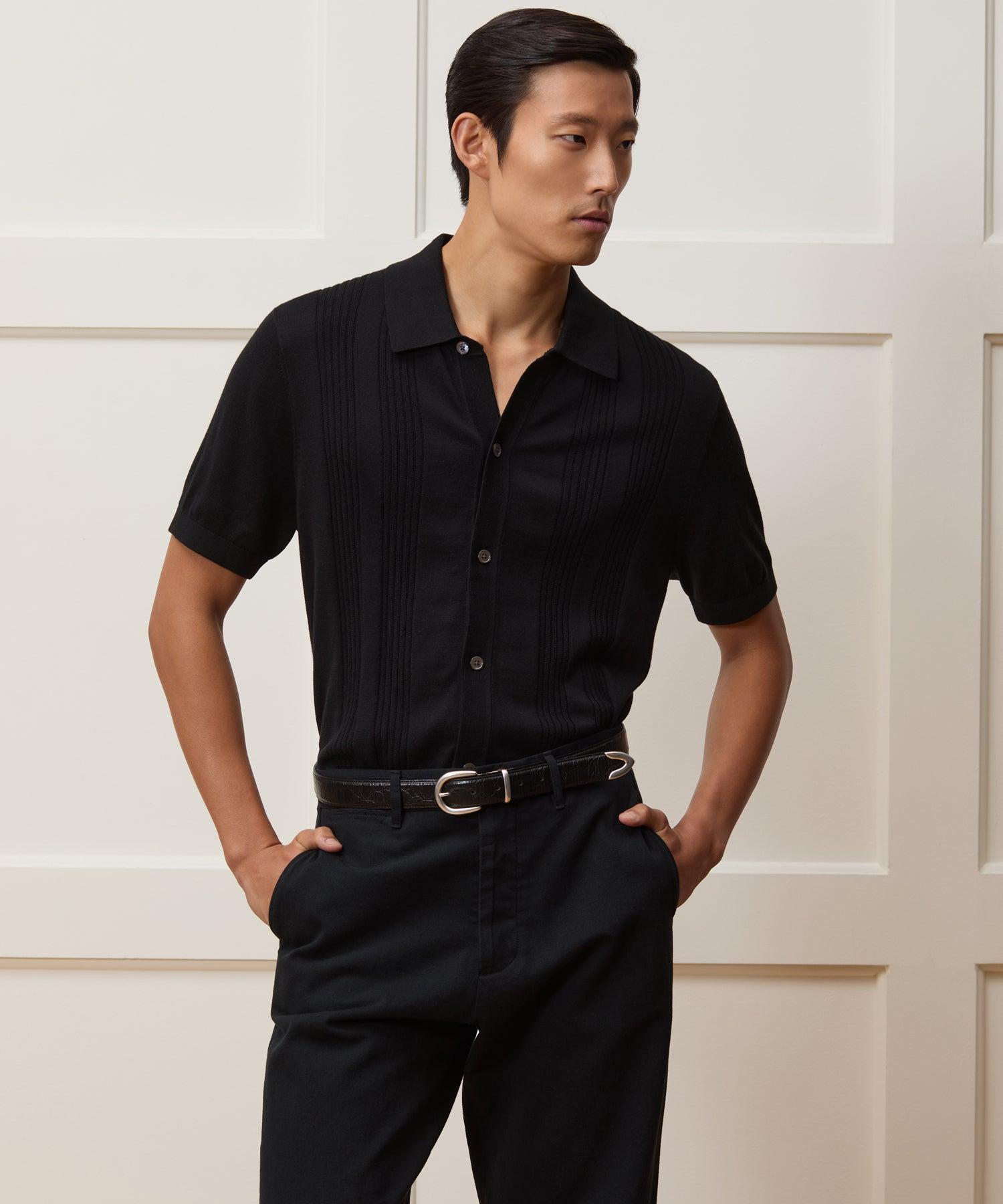 Silk-Cotton Ribbed Full-Placket Sweater Polo Product Image