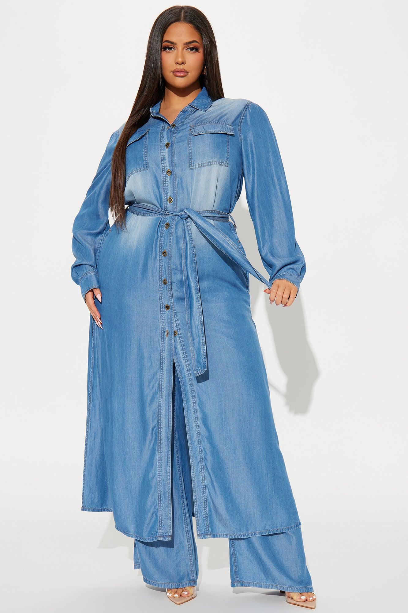 Urban Blues Washed Wide Leg Pant Set - Medium Wash Product Image