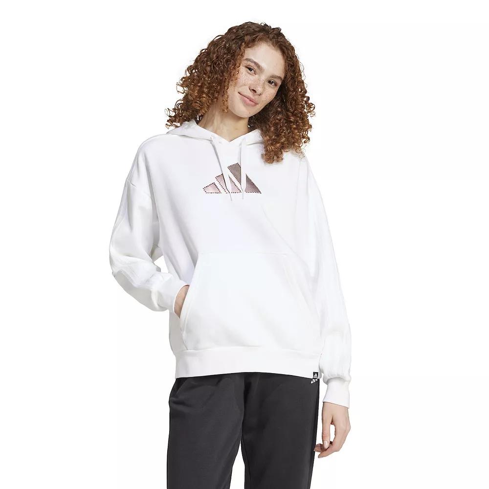 Women's adidas 3-Stripe Graphic Oversized Training Hoodie, Size: XL, White Product Image