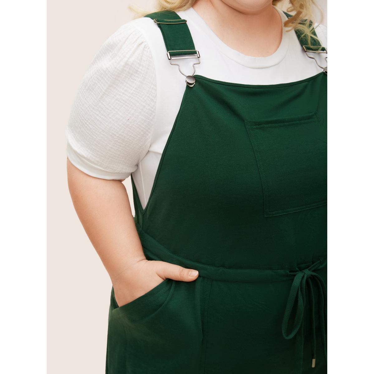 Plus Size Deepred Solid Pocket Drawstring Overall Romper Women Leisure Sleeveless Non Casual Loose Jumpsuits BloomChic 22-24/3X Product Image