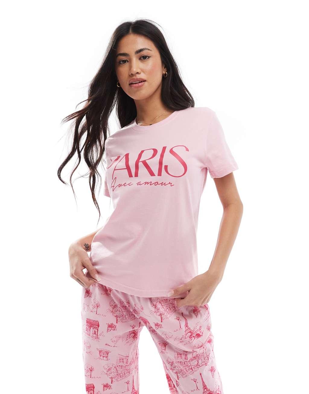 Threadbare pajama set in pink with Paris print Product Image