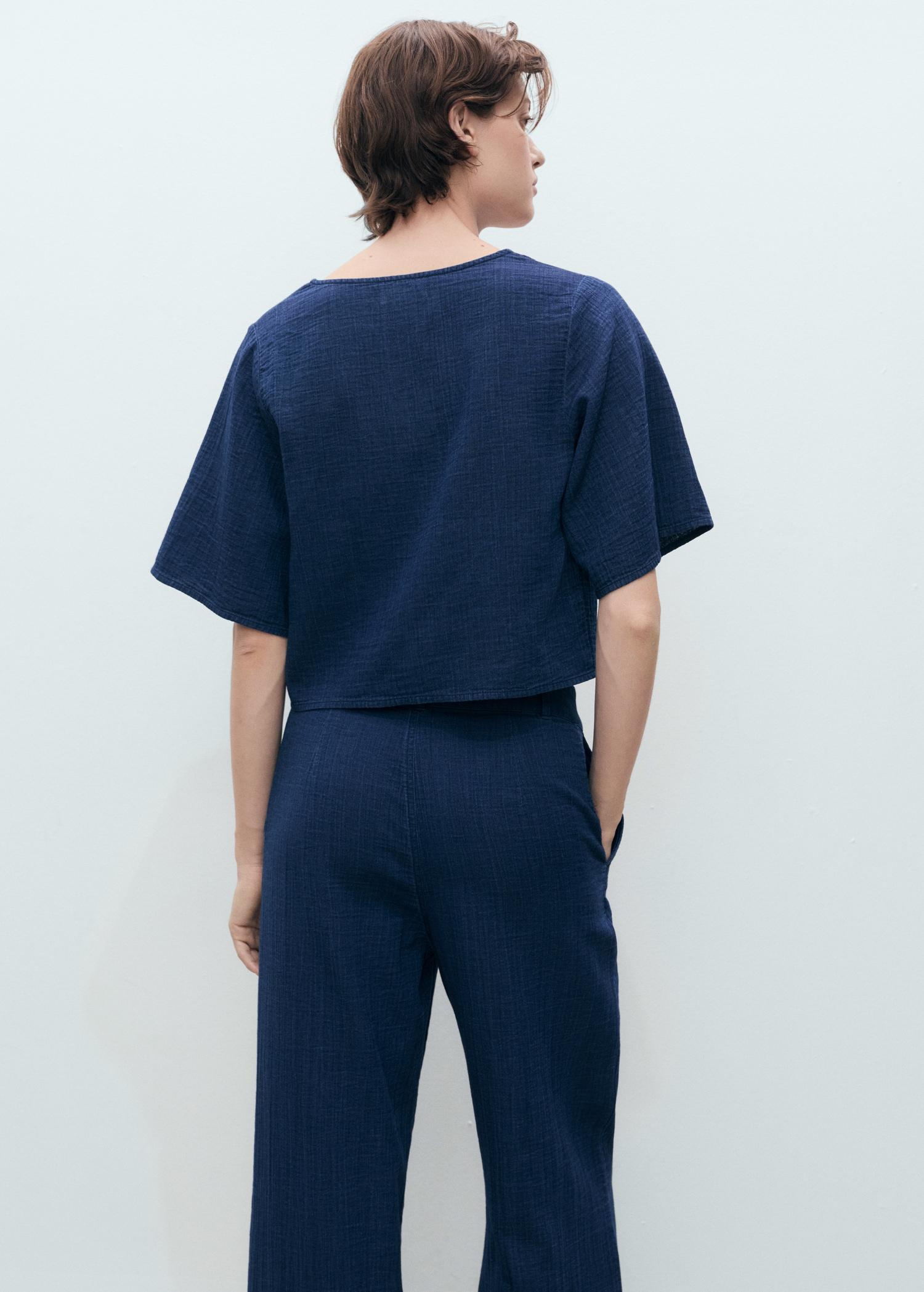 Flowy denim top with bows - Women | MANGO USA Product Image