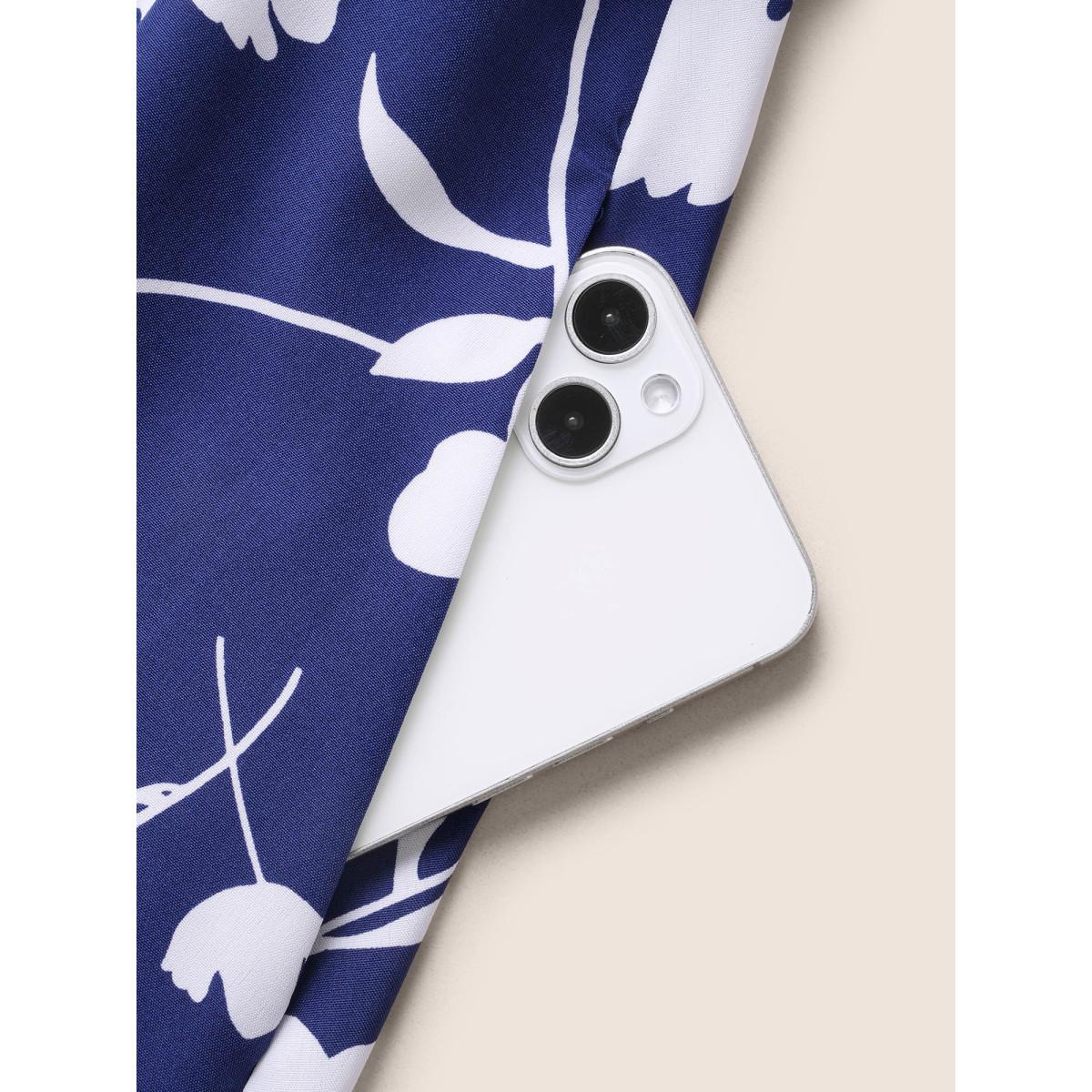 Plus Size Silhouette Floral Print Ruffle Cap Sleeve Dress Navy Women Elegant Belted V-neck Sleeveless Curvy Midi Dress BloomChic 22-24/3X Product Image