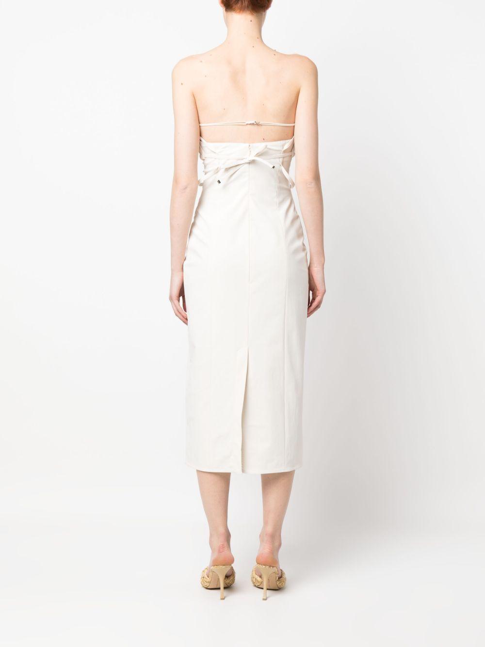 JACQUEMUS Strapless Ruffled Cutout Twill Midi Dress In White Product Image