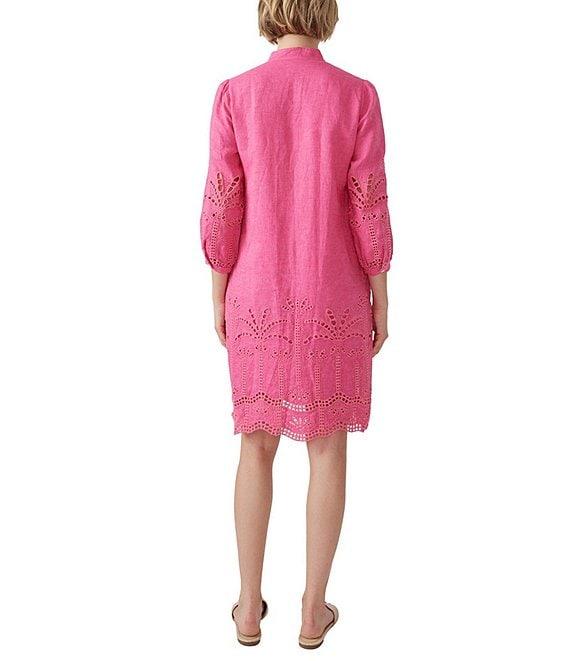 J.McLaughlin Woven Eyelet Split V-Neck 3/4 Sleeve Dress Product Image