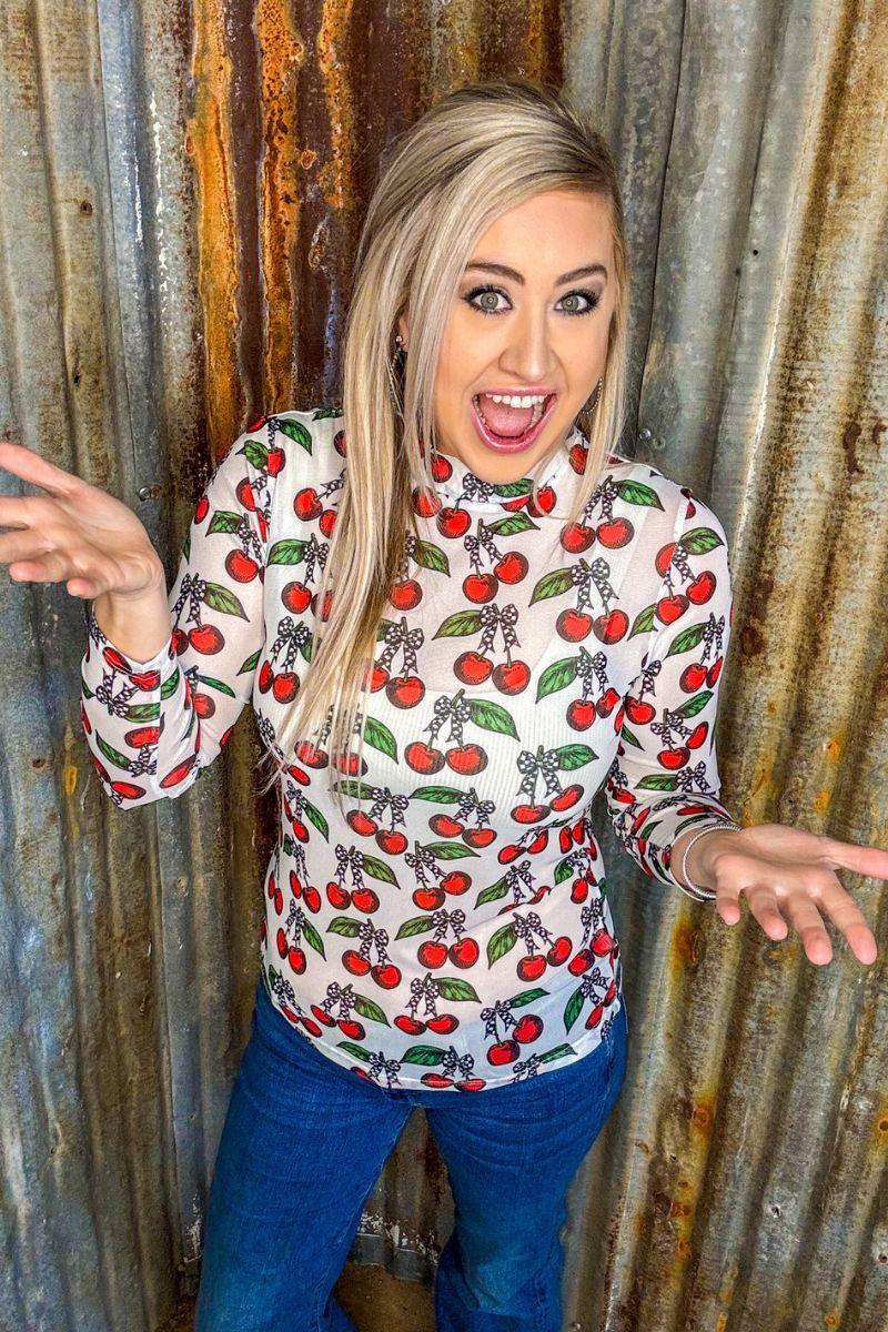 Sterling Kreek Cherry On Top Mesh Top Product Image