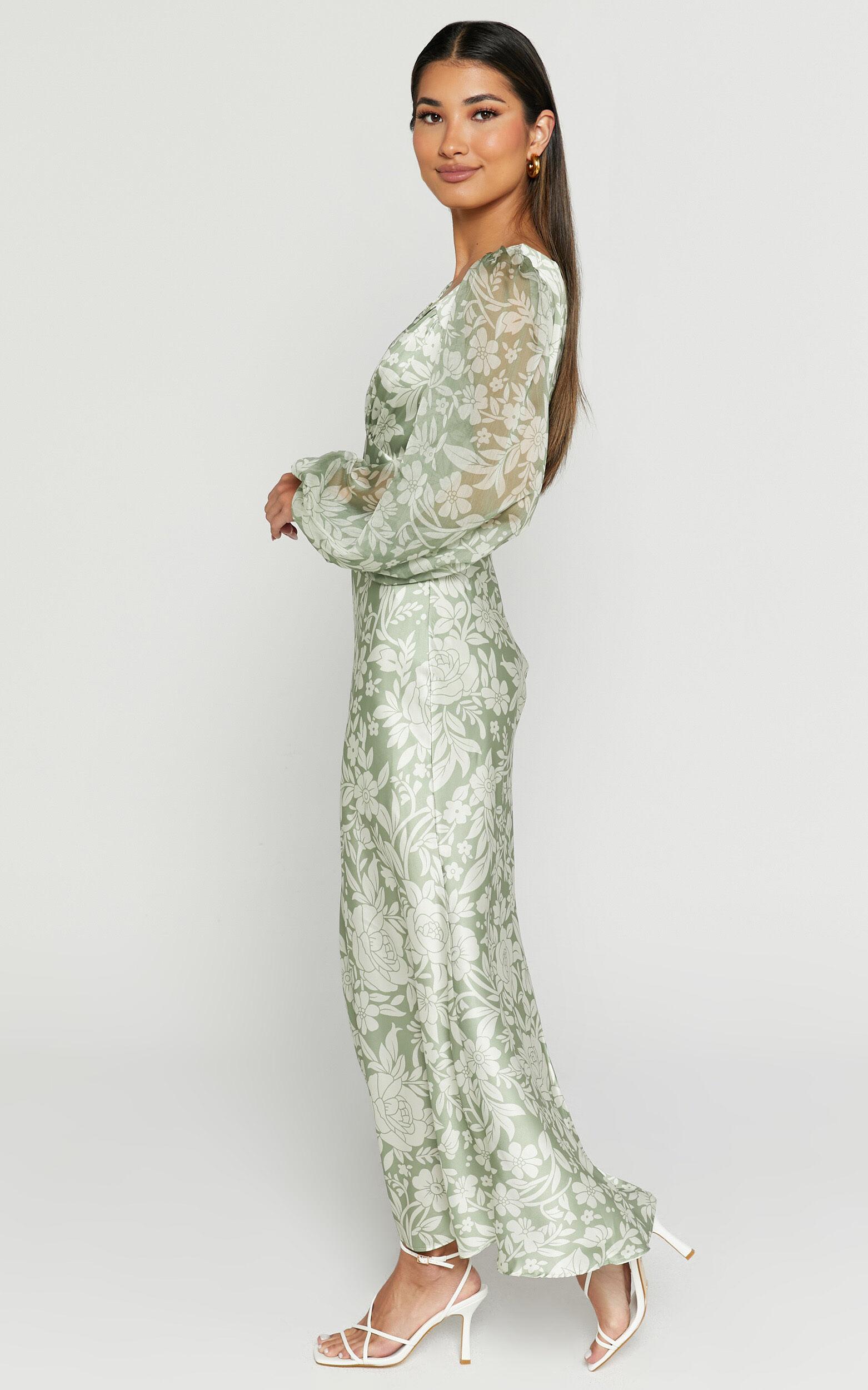 Freollyn Midi Dress - Deep V Neck Long Sleeve Dress in Sage Product Image