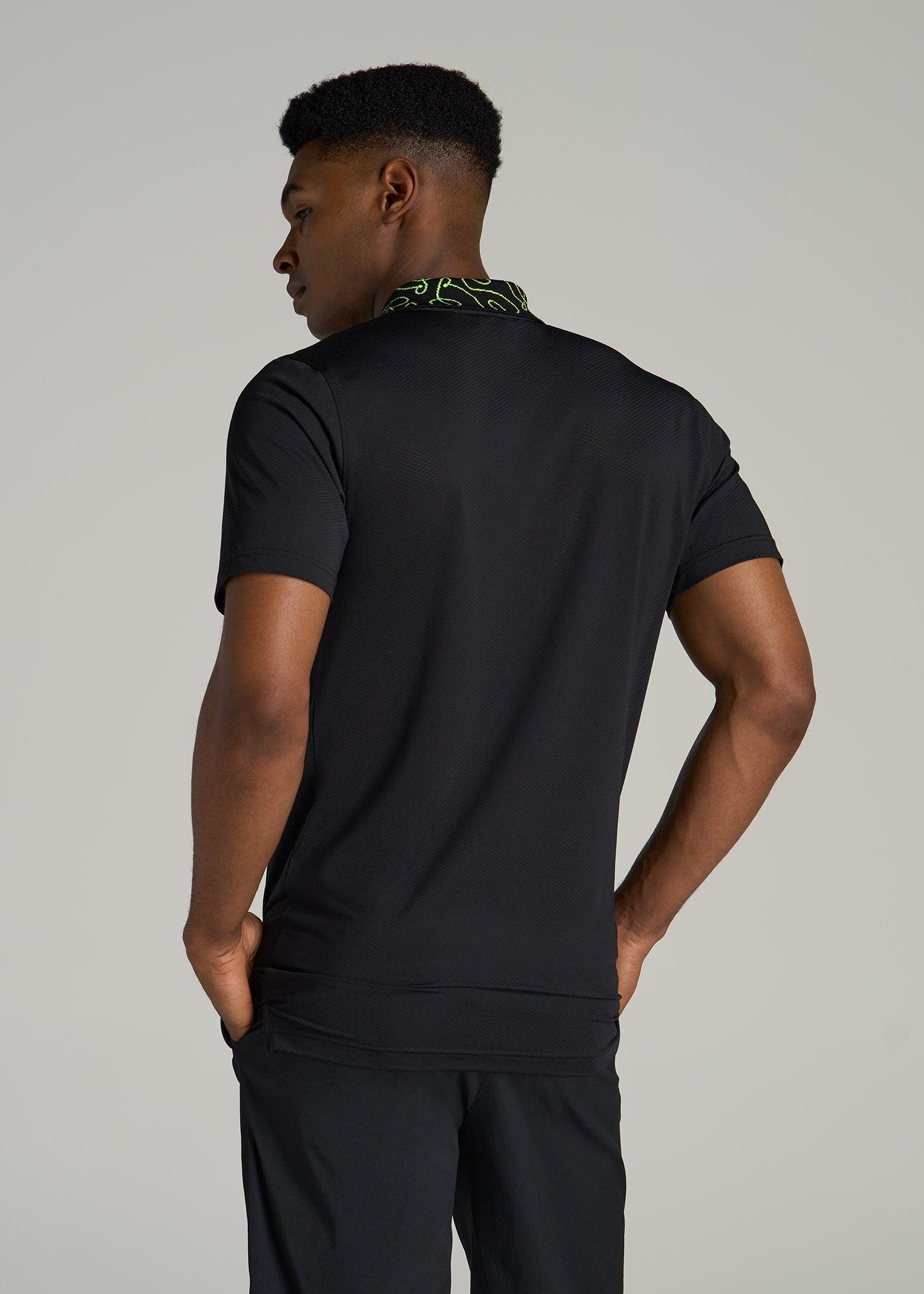 Jacquard Knit Collar Golf Polo Shirt for Tall Men in Black Male Product Image