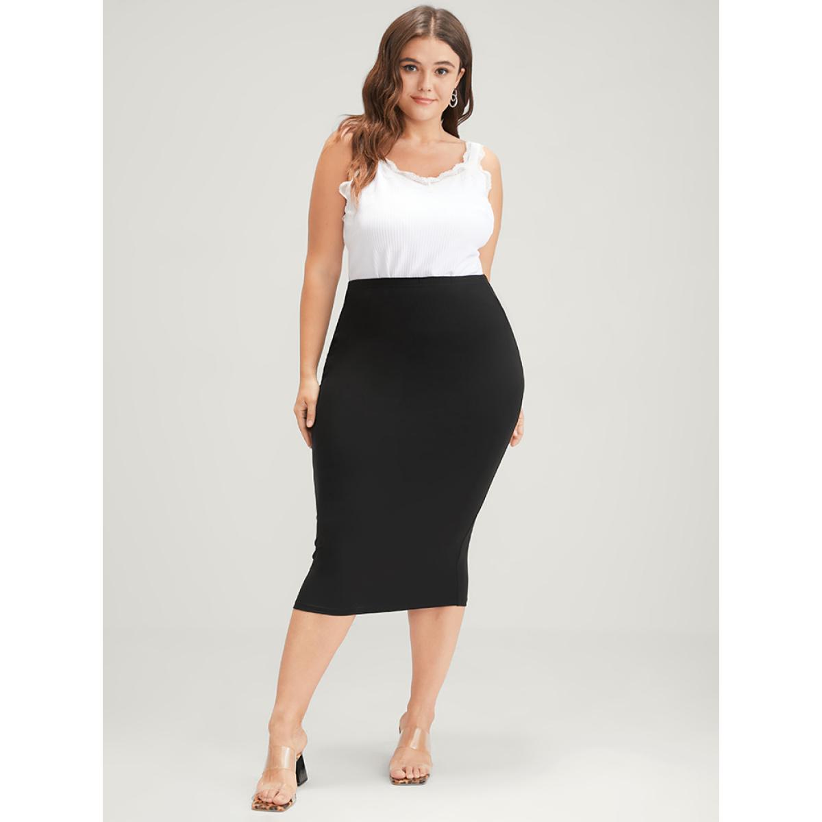 Plus Size Plain Modal High Waist Skirt Women Black Office Plain Bodycon High stretch Work Skirts BloomChic 26/4X Product Image