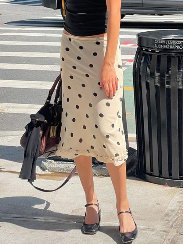 Vintage Polka Dot Wooden Trim Maxi Skirt Product Image