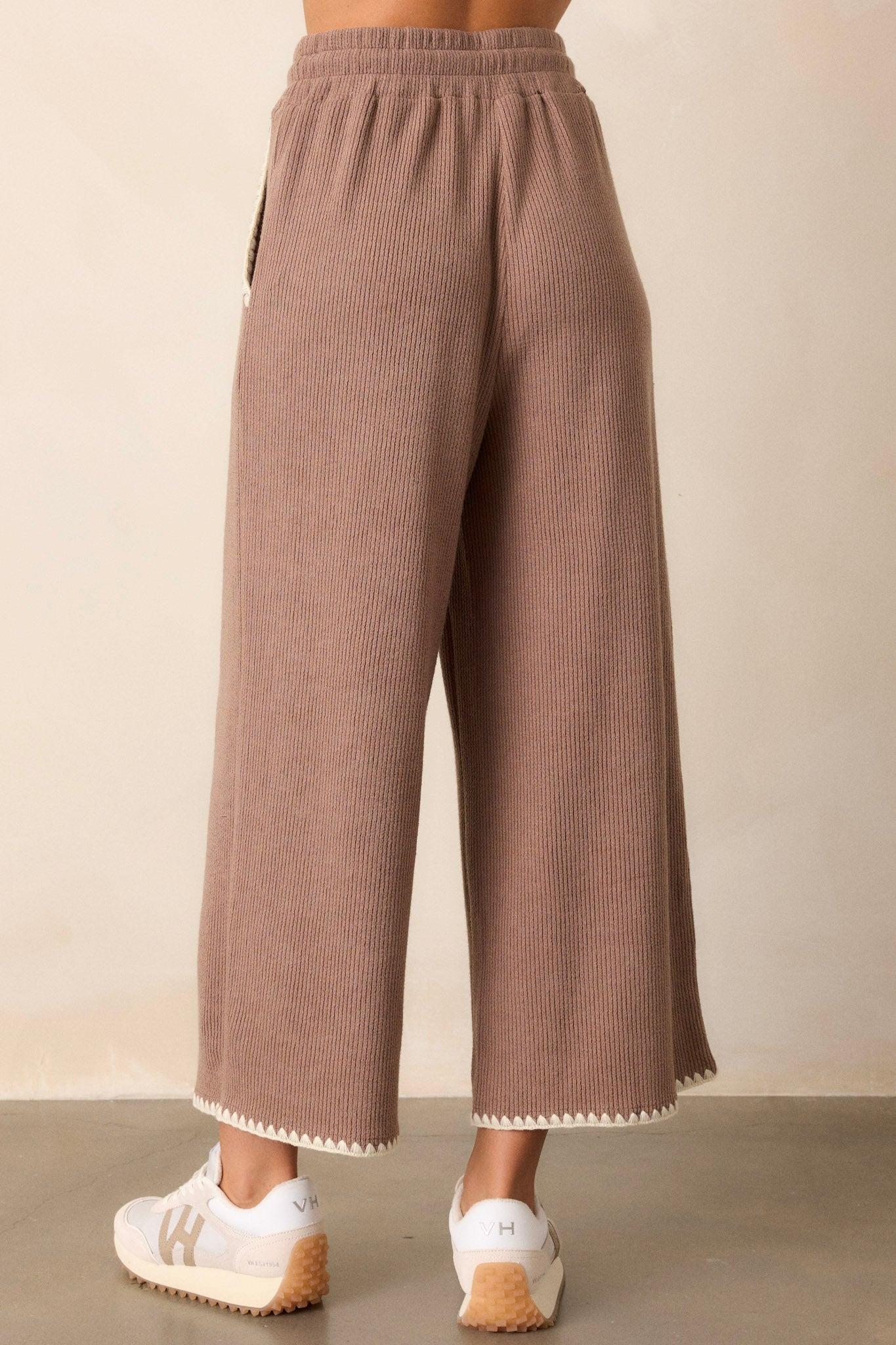 Anytime Now Mocha Blanket Stitch Wide Leg Pants Product Image