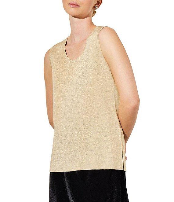 Ming Wang Scoop Neck Sleeveless Side Slit Metallic Shimmer Knit Tank Product Image